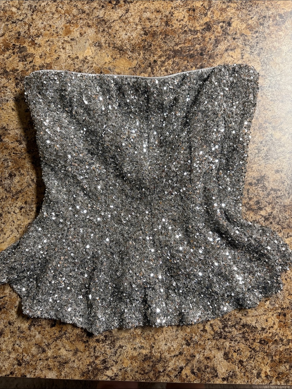 Strapless Silver Sequin Peplum top
